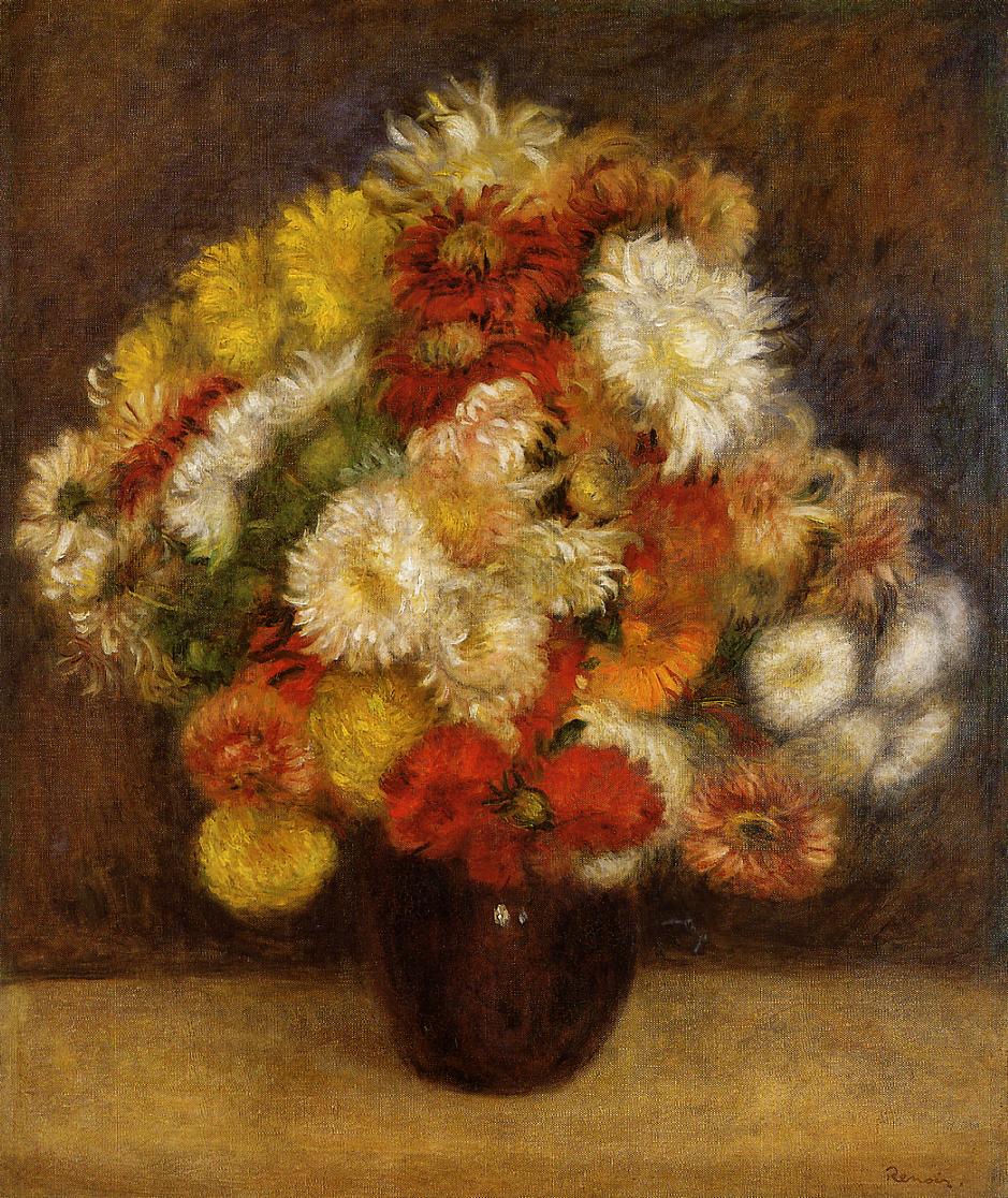 Bouquet of Chrysanthemums Vase - Pierre-Auguste Renoir painting on canvas